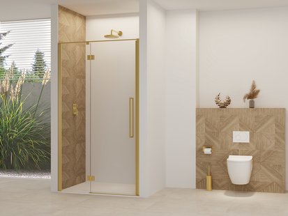 Nisdeur Van Rijn Products ST07 Aan Vast Deel 100x200 cm 8 mm Helder Glas Incl. Beslag, Greep en Stabilisatiestang Geborsteld Messing