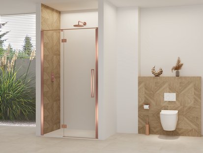 Nisdeur Van Rijn Products ST07 Aan Vast Deel 140x200 cm 8 mm Helder Glas Incl. Beslag, Greep en Stabilisatiestang Geborsteld Koper