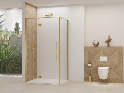 Nisdeur Van Rijn Products ST07 Voor Hoekcabine 90x200 cm 8 mm Helder Glas Incl. Beslag, Greep en Stabilisatiestang Geborsteld Messing