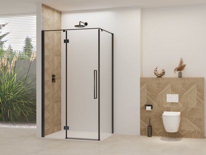 Nisdeur Van Rijn Products ST07 Voor Hoekcabine 110x200 cm 8 mm Helder Glas Incl. Beslag, Greep en Stabilisatiestang Mat Zwart