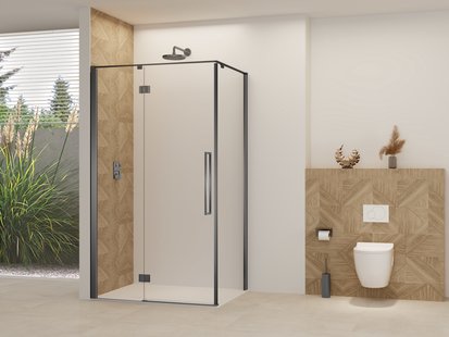 Nisdeur Van Rijn Products ST07 Voor Hoekcabine 110x200 cm 8 mm Helder Glas Incl. Beslag, Greep en Stabilisatiestang Geborsteld Gunmetal