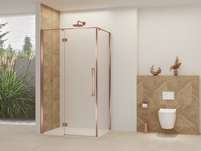 Nisdeur Van Rijn Products ST07 Voor Hoekcabine 110x200 cm 8 mm Helder Glas Incl. Beslag, Greep en Stabilisatiestang Geborsteld Koper