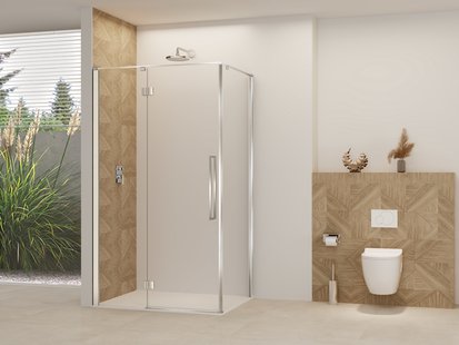 Nisdeur Van Rijn Products ST07 Voor Hoekcabine 140x200 cm 8 mm Helder Glas Incl. Beslag, Greep en Stabilisatiestang Geborsteld RVS