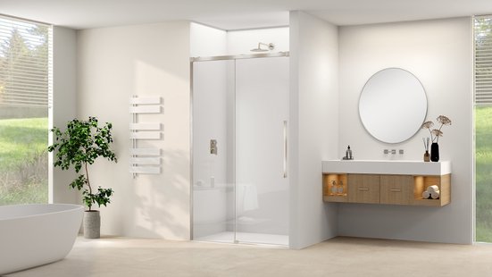 Schuifdeur Van Rijn Products ST09 Aan Vast Deel 160x200 cm 8 mm Helder Glas Softclose Incl. Beslag en Greep Chroom