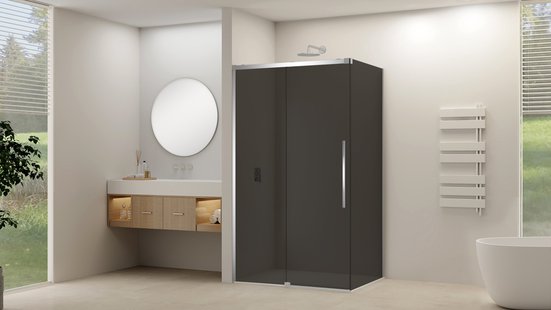 Schuifdeur Van Rijn Products ST09 Voor Hoekcabine 160x200 cm 8 mm Rookglas Softclose Incl. Beslag en Greep Chroom