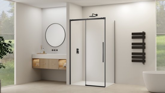 Zijwand Van Rijn Products ST09 tbv Hoekcabine 120x200 cm 8 mm Helder Glas Incl. Beslag Mat Zwart