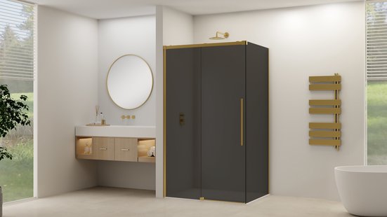 Zijwand Van Rijn Products ST09 tbv Hoekcabine 120x200 cm 8 mm Rookglas Incl. Beslag Geborsteld Messing