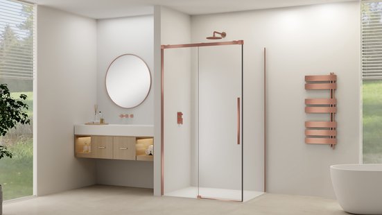 Zijwand Van Rijn Products ST09 tbv Hoekcabine 120x200 cm 8 mm Helder Glas Incl. Beslag Geborsteld Koper