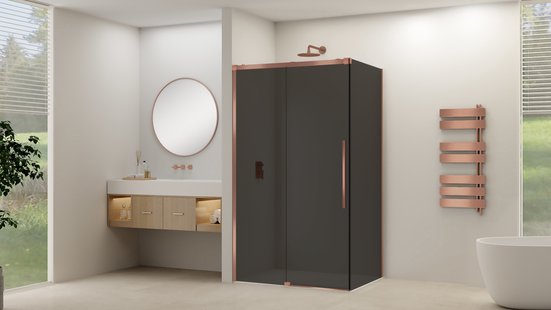 Zijwand Van Rijn Products ST09 tbv Hoekcabine 120x200 cm 8 mm Rookglas Incl. Beslag Geborsteld Koper