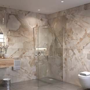 Sanivo Inloopdouche Ronde Hoek Glas 8mm Nano Coating RVS Profiel met Stang (Alle Maten)