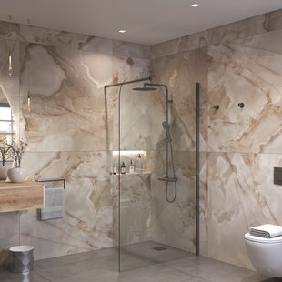 Sanivo Inloopdouche Ronde Hoek Glas 8mm Nano Coating Gunmetal Profiel met Stang (Alle Maten)