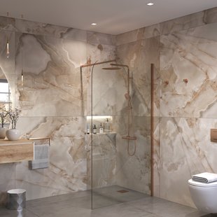 Sanivo Inloopdouche Ronde Hoek Glas 8mm Nano Coating Brons Profiel met Stang (Alle Maten)