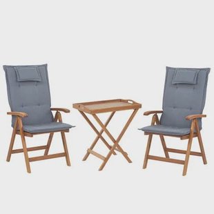 Beliani-JAVA-Bistroset voor 2-Lichte houtkleur|Blauw-Acaciahout