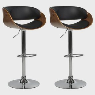 Beliani - BAKU - Barkruk verstelbaar - Donkerbruin|Zwart - Kunstleer