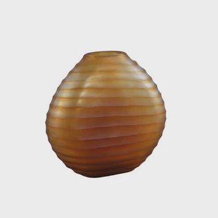 PTMD Lavanya Brown Carved Glass Oval Vase Ribbed L