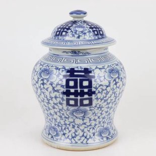 Fine Asianliving Chinese Gemberpot Blauw Wit Dubbele