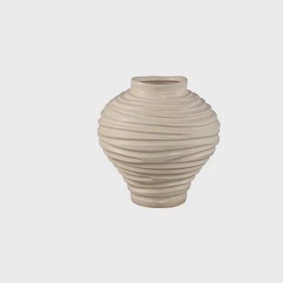 PTMD Mickie Beige Round Bulb Ceramic Vase Ribbed S