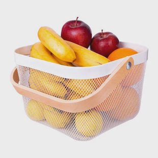 QUVIO Draagbare mand - Met houten handvat - Metaal - Wit