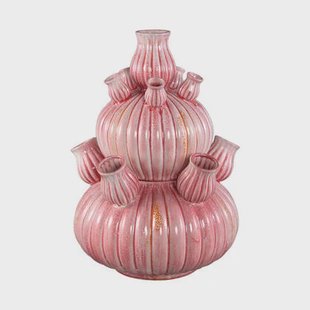 PTMD Nolou Pink Ceramic Tulip Vase Ribbed Round L