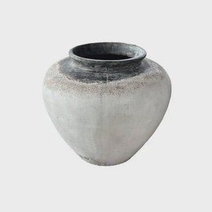 PTMD Jinsu White Round GRC Jar Pot W Dark Border M