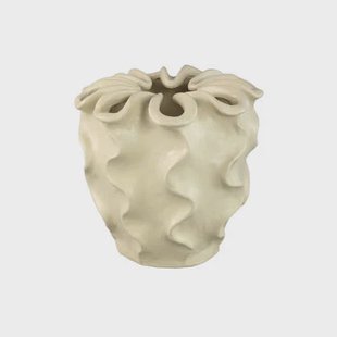 PTMD Rudie Cream Matt Ceramic Pot With Wavy Print L