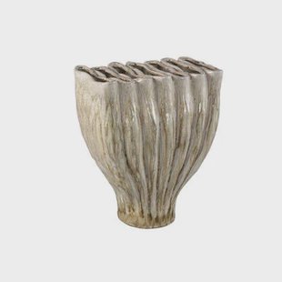 PTMD Trish Cream Ceramic Oval Shaped Vase Divided Top L