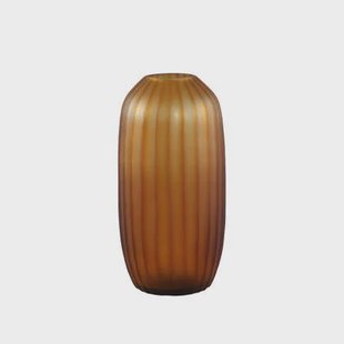 PTMD Lavanya Brown Carved Glass Round Vase Ribbed High