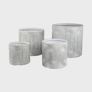 PTMD Zakerie White Round Magnesium Pot Wavy Pattern SV4