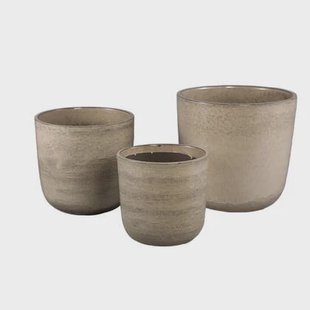 PTMD Rosanne Cream Glazed Round Ceramic Pot Ribbed SV3 PTMD Rosanne Cream Glazed Round Ceramic Pot Ribbed SV3