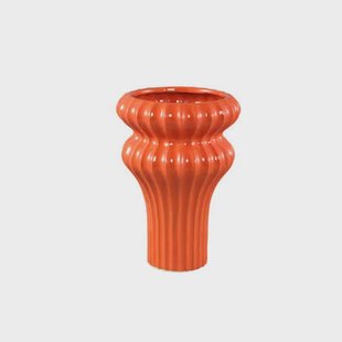 PTMD Glenna Orange Ceramic Round Ribbed Pot W Bulbs M