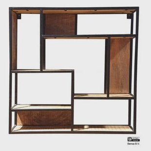 Benoa Celina Iron & Wooden Square Wall Rack 80 cm Iron Black Powder...