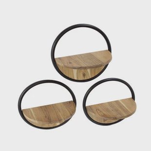 Hoyz Collection - Wandschap Rond Set-3 - Massief Acacia Naturel