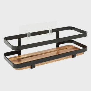 5Five Badkamer douche rekje - metaal|hout - zuignap - 25x10x8cm