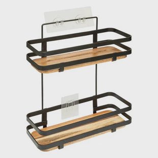 5Five Badkamer douche rekje - metaal|hout - zuignap - 25x15x30 cm