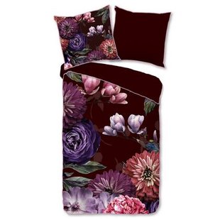 Descanso Dekbedovertrek Biologische Katoen Satijn Bloomie - bordeaux