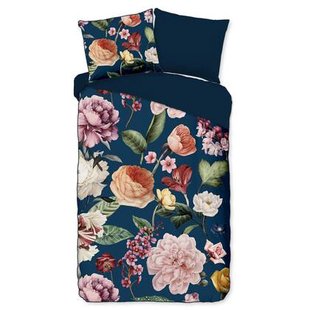 Descanso Dekbedovertrek Biologische Katoen Satijn Fiori - blue