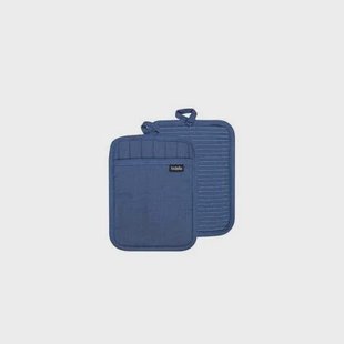 Pannenlappen, Set van 2, Katoen, Polyester, Siliconen, Blauw, 19 x 24.