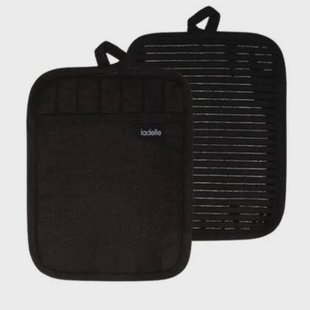 Pannenlappen, Set van 2, Katoen, Polyester, Siliconen, Zwart, 19 x 24.