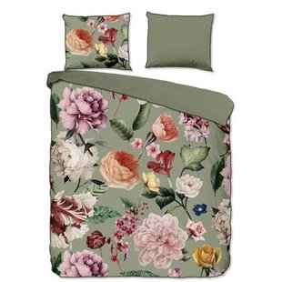 Descanso Dekbedovertrek Biologische Katoen Satijn Fiori - green