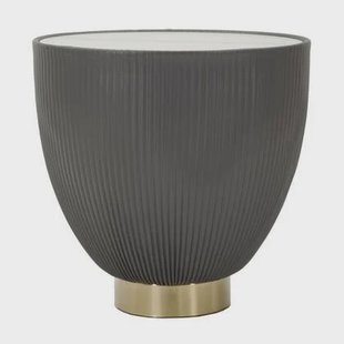 Salontafel in grijs kunstleer en marmeren blad cm ø 46x45