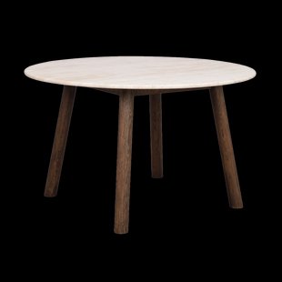 Taransay eikenhouten eettafel donker bruin - met beige travertine tafelblad - Ø125 cm