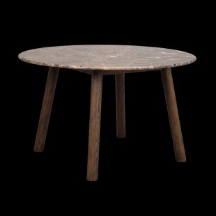 Taransay eikenhouten eettafel donker bruin - met bruin travertine tafelblad - Ø125 cm