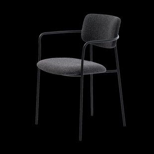 Chase metalen eetkamerstoel - met donkergrijze bouclé zitting en armleuning