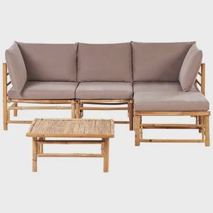 Beliani - CERRETO - Loungeset 4-zits hoekbank - Taupe - Bamboehout