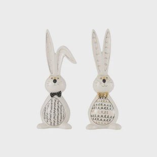 J-Line figuur Konijn Robert - keramiek - mix - large - 2 stuks - paasdecoratie