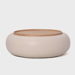 DÉJA Living - Salontafel Beige PU Leer|Essen Fineer - Ø102x34cm - Draby