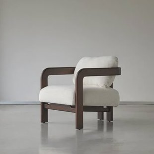 Tikamoon - Fauteuil in massief mindihout en ecru bouclé stof Charlie,…