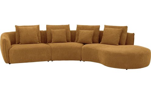 Goossens Bank Fay geel, stof, 1,5-zits, stijlvol landelijk met chaise longue rechts