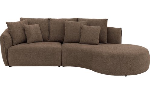 Goossens Bank Fay bruin, stof, 1,5-zits, stijlvol landelijk met chaise longue links