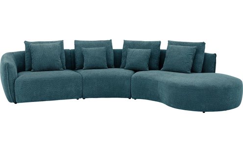 Goossens Bank Fay groen, stof, 1,5-zits, stijlvol landelijk met chaise longue links